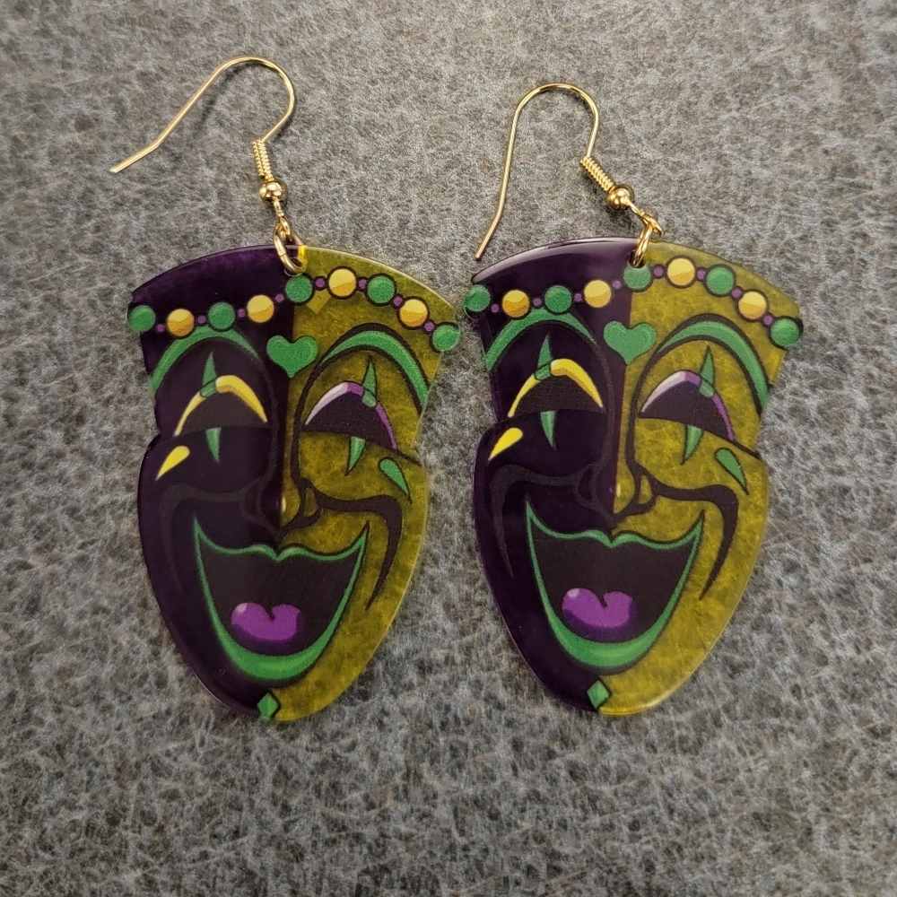 Mardi Gras Mask Dangle Earrings